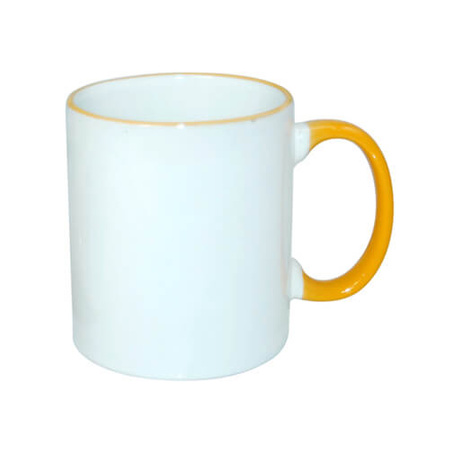 Mug 330 ml with a yellow handle for sublimation - A+ class